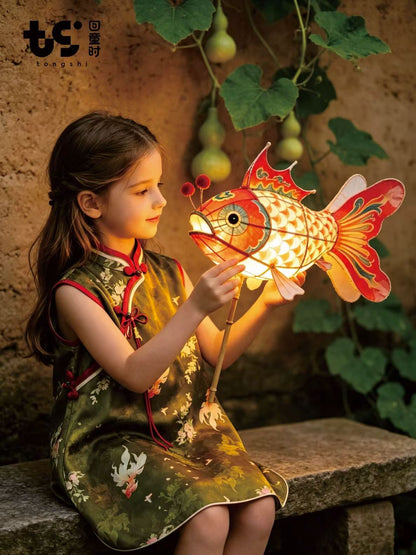 Vintage Chinese Style Kids Sleeveless Cheongsam Vest Dress Goldfish