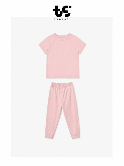 Kids Cotton Lyocell Loungewear Set, Raglan Short‑Sleeve Top & Jogger Pants 2‑Piece Soft Sleepwear Outfit