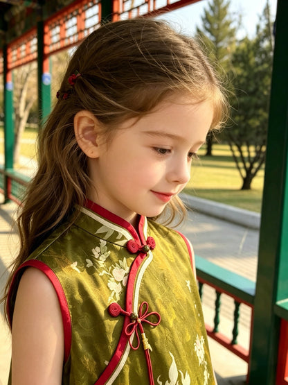 Vintage Chinese Style Kids Sleeveless Cheongsam Vest Dress Goldfish