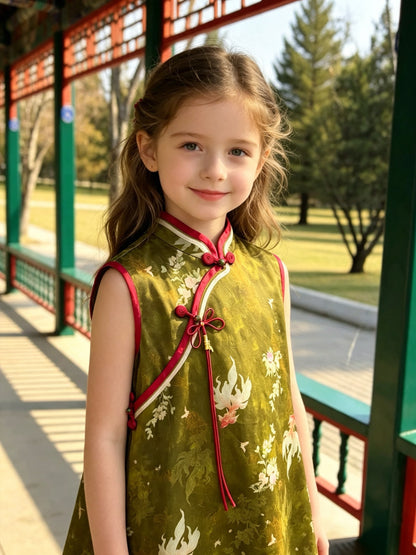 Vintage Chinese Style Kids Sleeveless Cheongsam Vest Dress Goldfish