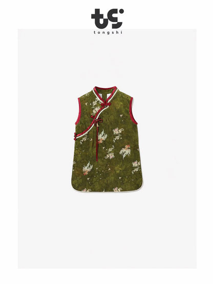 Vintage Chinese Style Kids Sleeveless Cheongsam Vest Dress Goldfish