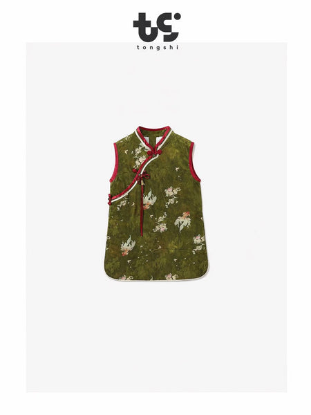 Vintage Chinese Style Kids Sleeveless Cheongsam Vest Dress Goldfish