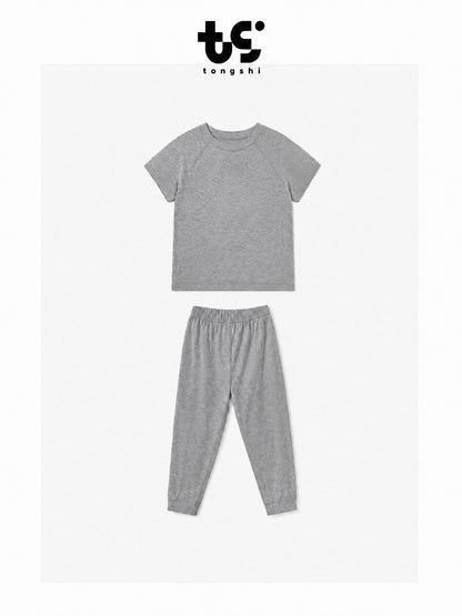 Kids Cotton Lyocell Loungewear Set, Raglan Short‑Sleeve Top & Jogger Pants 2‑Piece Soft Sleepwear Outfit