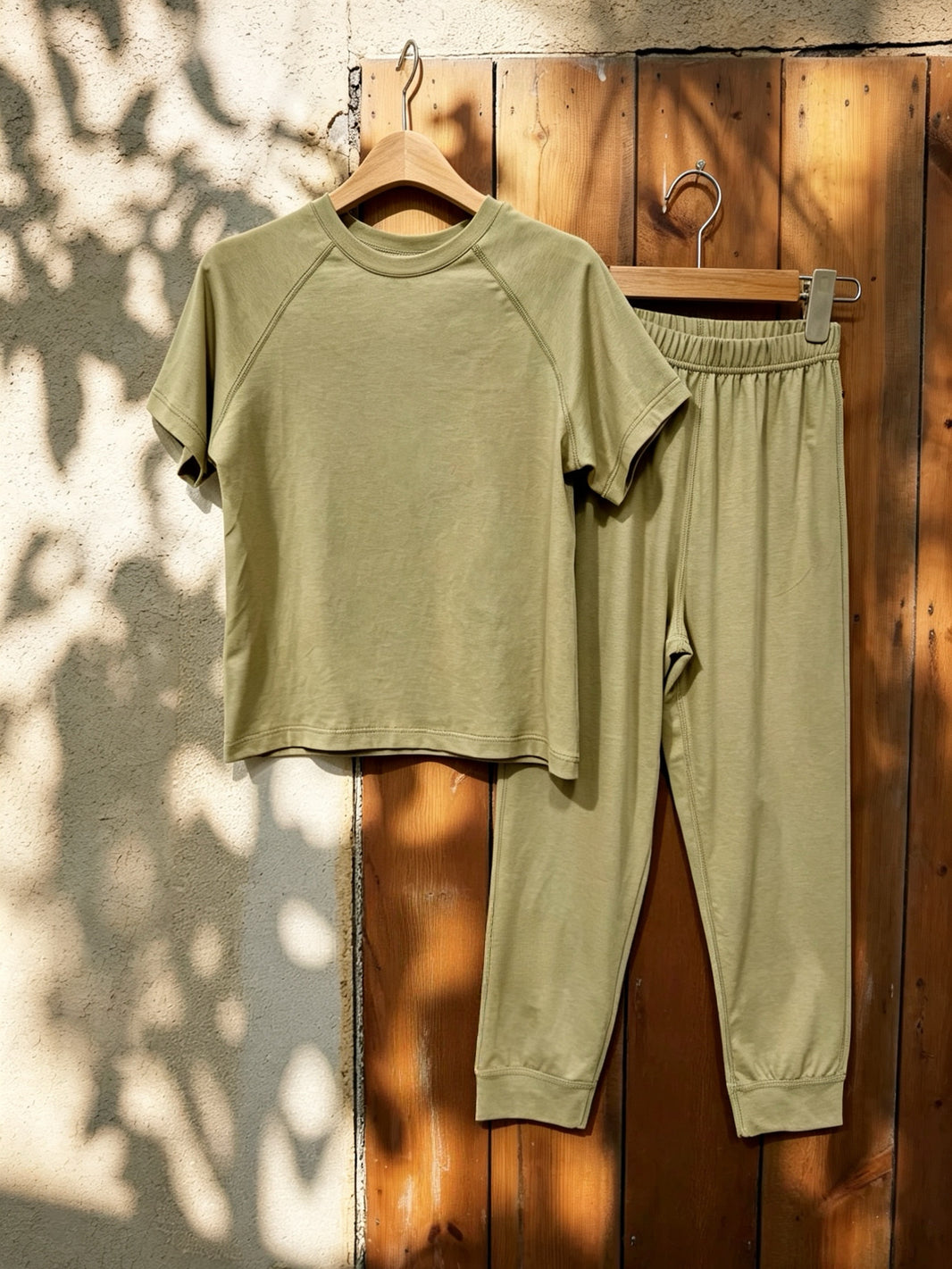 Kids Cotton Lyocell Loungewear Set, Raglan Short‑Sleeve Top & Jogger Pants 2‑Piece Soft Sleepwear Outfit
